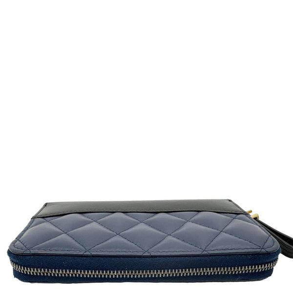 CHANEL Gabrielle Aged Quilted Calfskin Leather Zip Around Wallet Blue