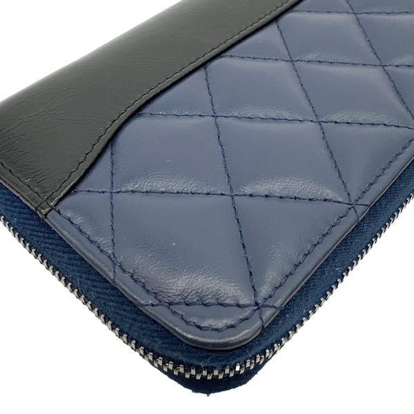 CHANEL Gabrielle Aged Quilted Calfskin Leather Zip Around Wallet Blue