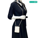 CHANEL Kisslock Logo Plexiglass Quilted Lambskin Leather Clutch With Chain White