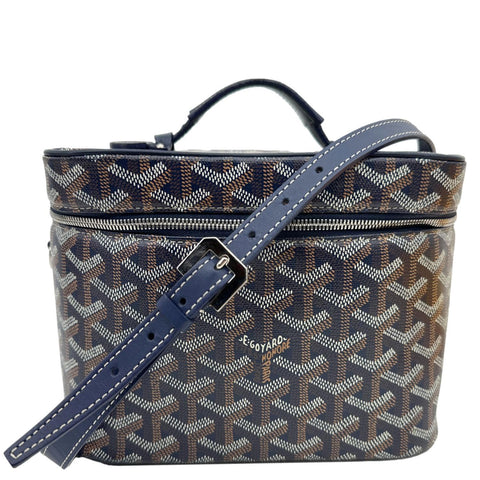 GOYARD Muse Vanity Case Monogram Chevron Canvas Shoulder Bag Navy Blue