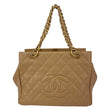 CHANEL Petite Timeless Quilted Caviar Leather Tote Bag Beige