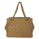 CHANEL Petite Timeless Quilted Caviar Leather Tote Bag Beige