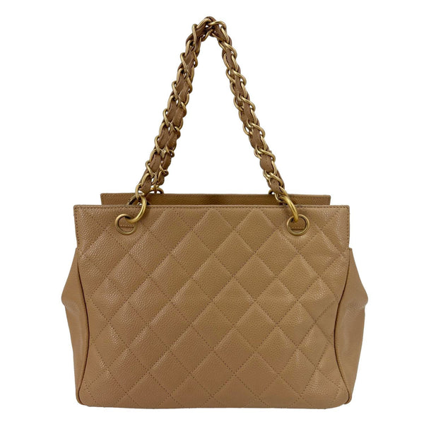 CHANEL Petite Timeless Quilted Caviar Leather Tote Bag Beige
