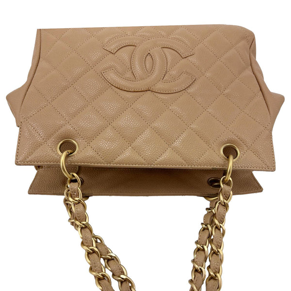 CHANEL Petite Timeless Quilted Caviar Leather Tote Bag Beige