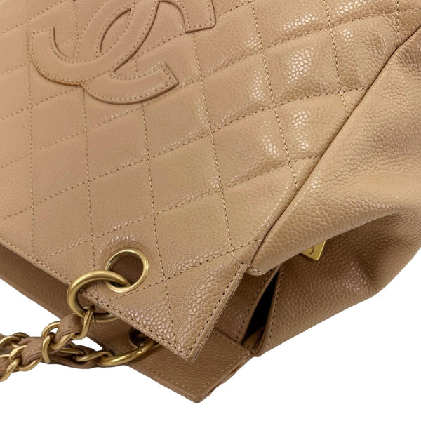 CHANEL Petite Timeless Quilted Caviar Leather Tote Bag Beige