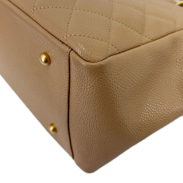 CHANEL Petite Timeless Quilted Caviar Leather Tote Bag Beige