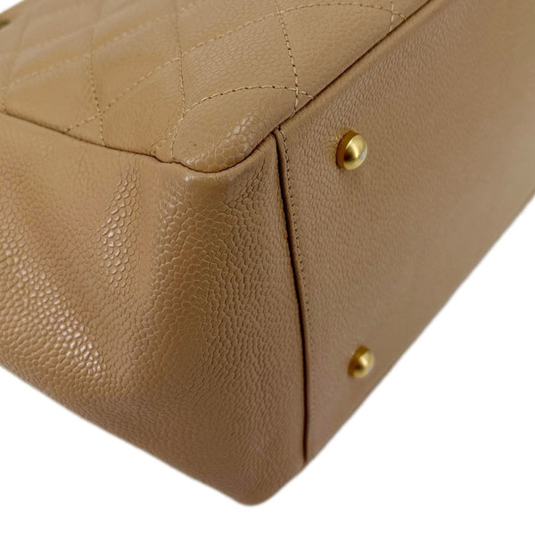 CHANEL Petite Timeless Quilted Caviar Leather Tote Bag Beige