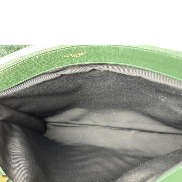 YVES SAINT LAURENT Chevron Grained Leather Shopping Tote Bag Green