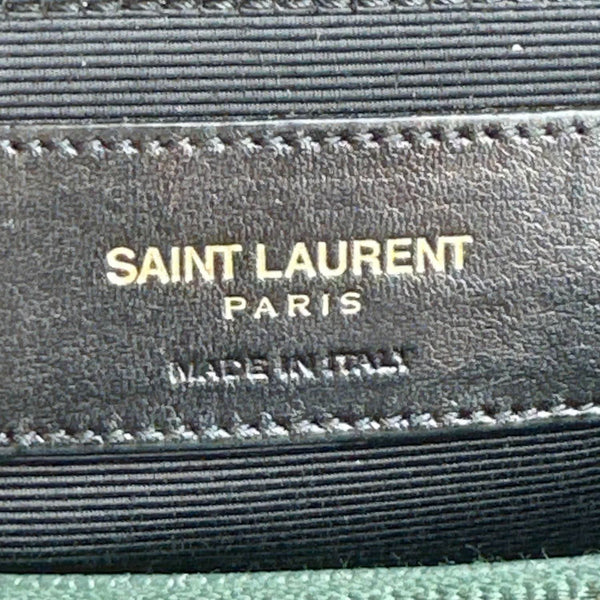 YVES SAINT LAURENT Chevron Grained Leather Shopping Tote Bag Green