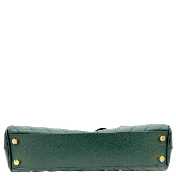 YVES SAINT LAURENT Chevron Grained Leather Shopping Tote Bag Green