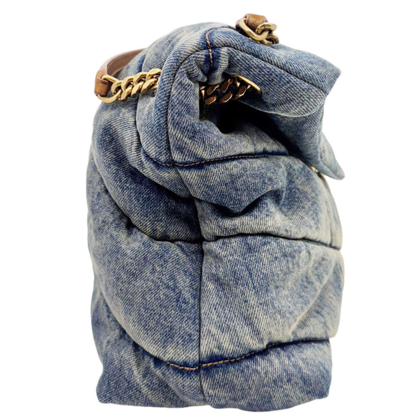 YVES SAINT LAURENT Loulou Puffer Quilted Denim Shoulder Bag Blue