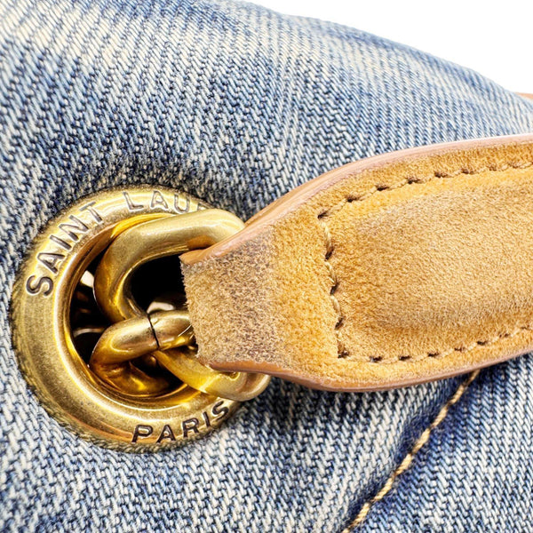 YVES SAINT LAURENT Loulou Puffer Quilted Denim Shoulder Bag Blue