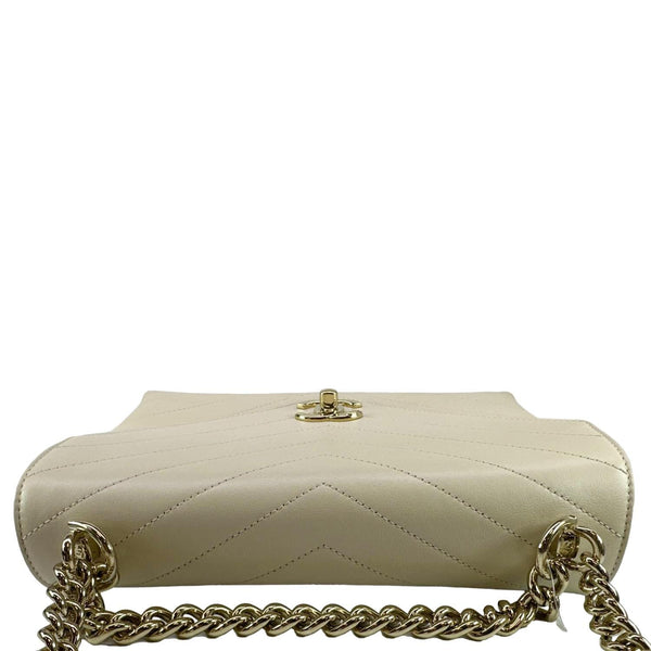 CHANEL Coco Flap Chevron Stitched Leather Shoulder Bag Beige