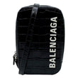 BALENCIAGA Crocodile Leather Phone Holder Crossbody Bag Black
