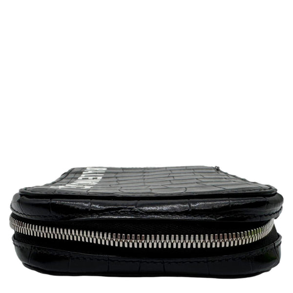 BALENCIAGA Crocodile Leather Phone Holder Crossbody Bag Black