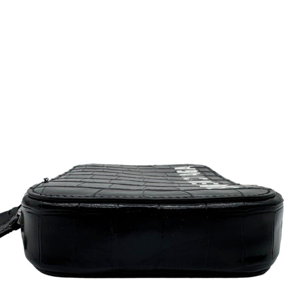 BALENCIAGA Crocodile Leather Phone Holder Crossbody Bag Black