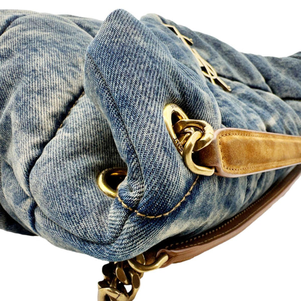 YVES SAINT LAURENT Loulou Puffer Quilted Denim Shoulder Bag Blue