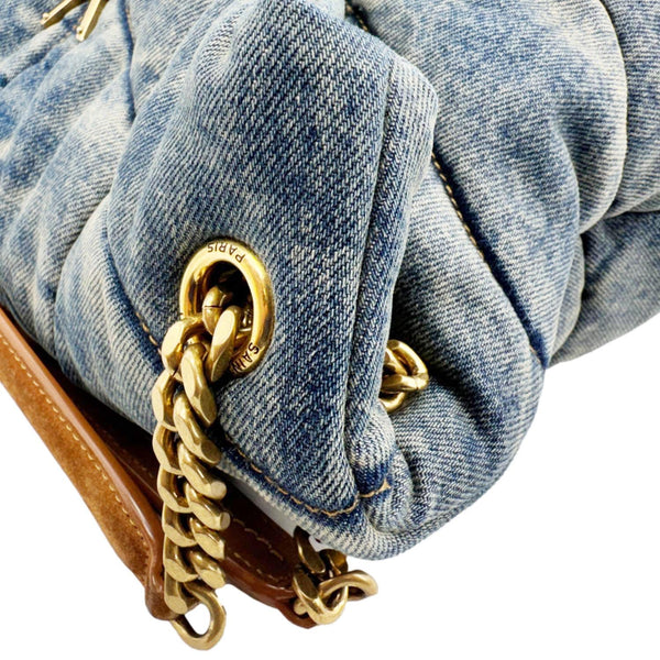 YVES SAINT LAURENT Loulou Puffer Quilted Denim Shoulder Bag Blue