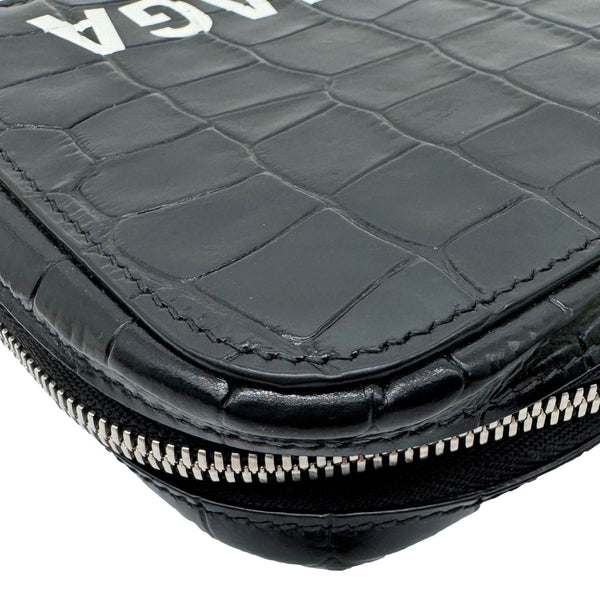 BALENCIAGA Crocodile Leather Phone Holder Crossbody Bag Black