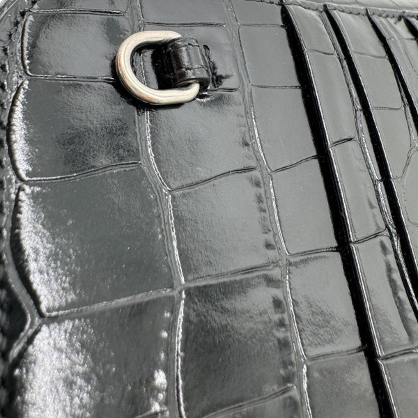 BALENCIAGA Crocodile Leather Phone Holder Crossbody Bag Black