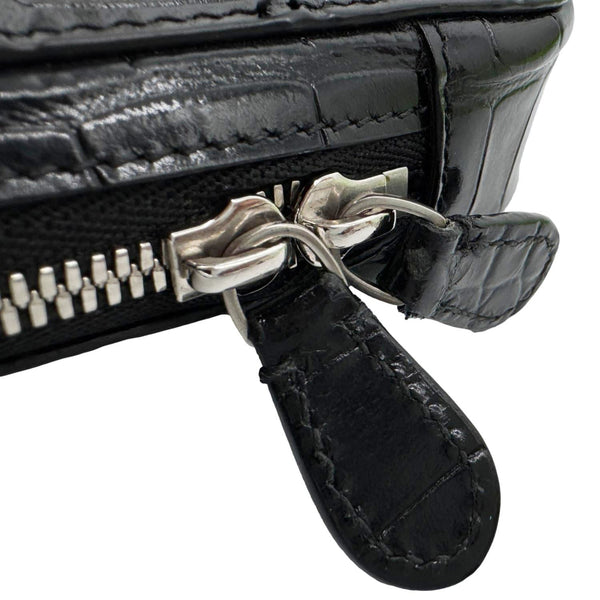BALENCIAGA Crocodile Leather Phone Holder Crossbody Bag Black