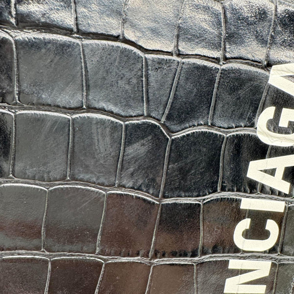 BALENCIAGA Crocodile Leather Phone Holder Crossbody Bag Black