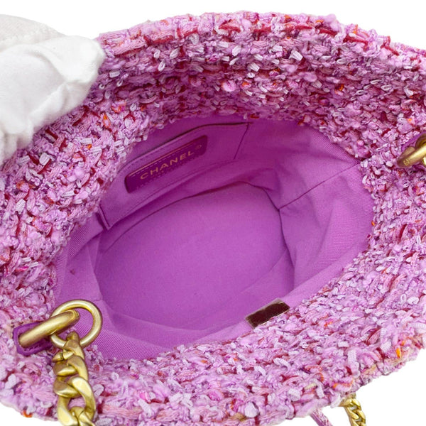 CHANEL Pending CC Tweed Enamel Drawstring Tote Bucket Bag Pink