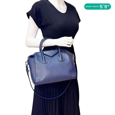 GIVENCHY Antigona Leather Satchel Shoulder Bag Navy Blue