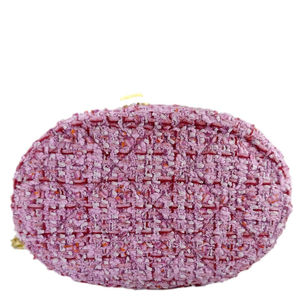 CHANEL Pending CC Tweed Enamel Drawstring Tote Bucket Bag Pink