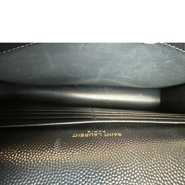 YVES SAINT LAURENT Cassandre Envelope Chevron Grain De Poudre Leather Chain Wallet Black