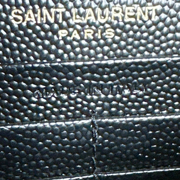 YVES SAINT LAURENT Cassandre Envelope Chevron Grain De Poudre Leather Chain Wallet Black