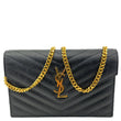 YVES SAINT LAURENT Cassandre Envelope Chevron Grain De Poudre Leather Chain Wallet Black