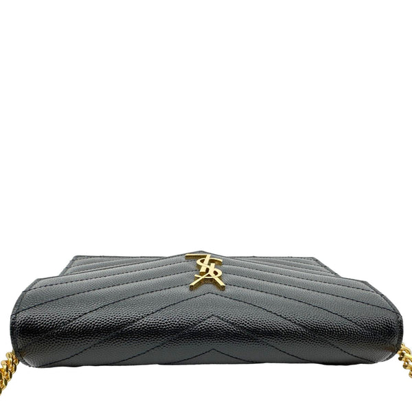 YVES SAINT LAURENT Cassandre Envelope Chevron Grain De Poudre Leather Chain Wallet Black