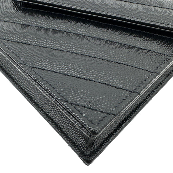 YVES SAINT LAURENT Cassandre Envelope Chevron Grain De Poudre Leather Chain Wallet Black