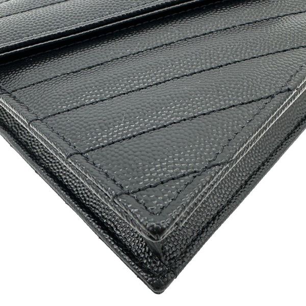 YVES SAINT LAURENT Cassandre Envelope Chevron Grain De Poudre Leather Chain Wallet Black
