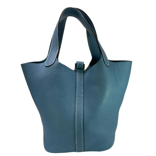 HERMES Picotin Lock 18 Taurillon Clemence Leather Hobo Bag Blue