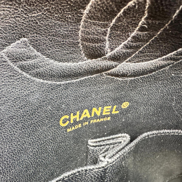 CHANEL Classic Double Flap Quilted Caviar Leather Shoulder Bag Black