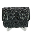 CHANEL Camellia Embossed Lambskin Leather Wallet Black