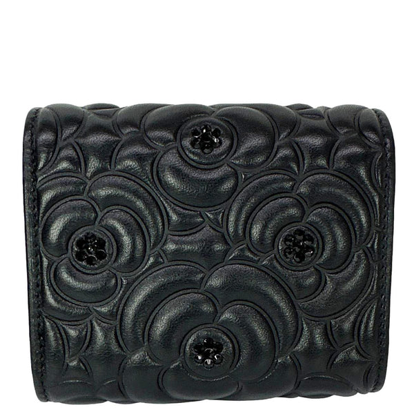 CHANEL Camellia Embossed Lambskin Leather Wallet Black