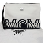 MCM Logo Medium Lambskin Leather Pouch White
