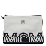 MCM Logo Medium Lambskin Leather Pouch White