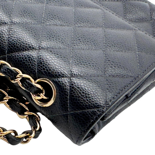 CHANEL Classic Double Flap Quilted Caviar Leather Shoulder Bag Black