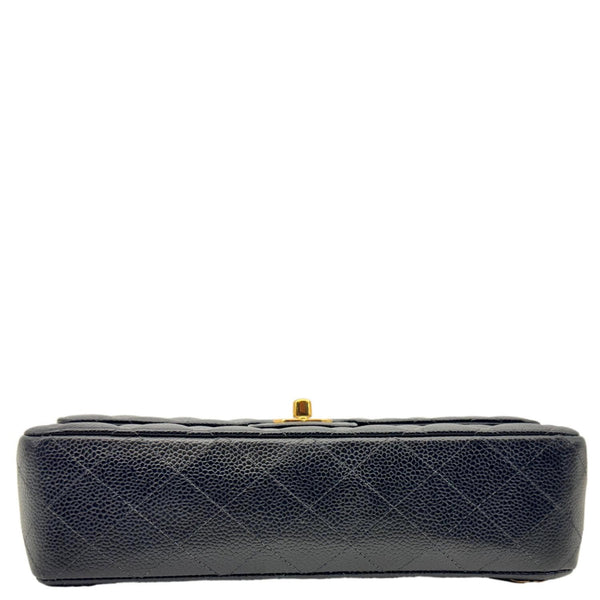 CHANEL Classic Double Flap Quilted Caviar Leather Shoulder Bag Black