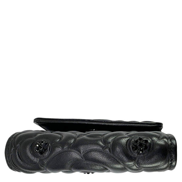 CHANEL Camellia Embossed Lambskin Leather Wallet Black