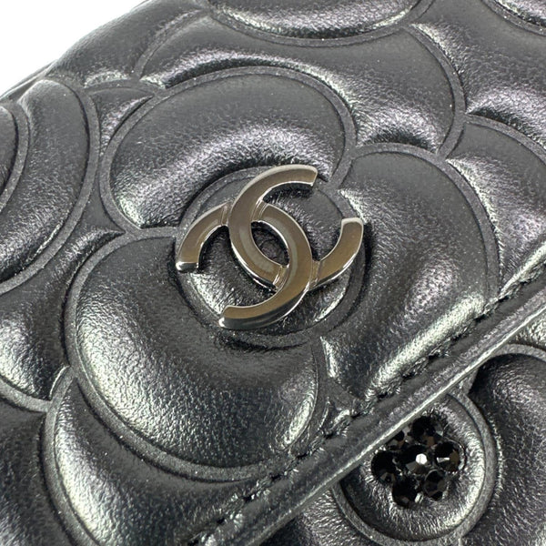 CHANEL Camellia Embossed Lambskin Leather Wallet Black