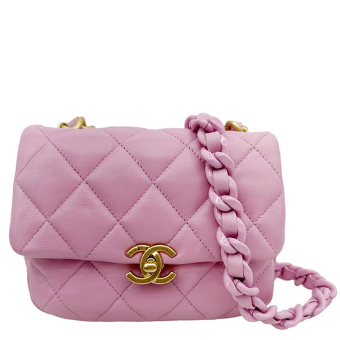 CHANEL CC Flap Candy Chain Mini Quilted Lambskin Leather Crossbody Bag Pink