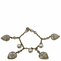 CHANEL Crystal Pearl Heart CC Charm Bracelet Off White