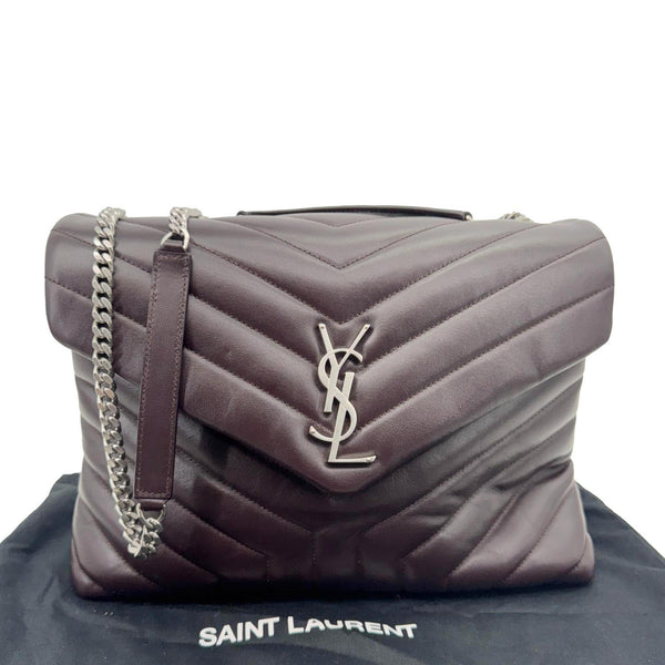 YVES SAINT LAURENT Loulou Medium Quilted Leather Crossbody Bag Burgundy