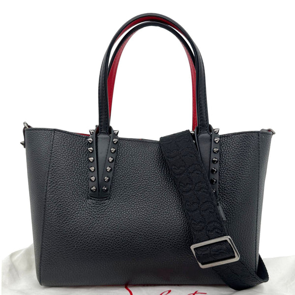 CHRISTIAN LOUBOUTIN Cabata Spikes Mini Grained Calf Leather Tote Bag Black