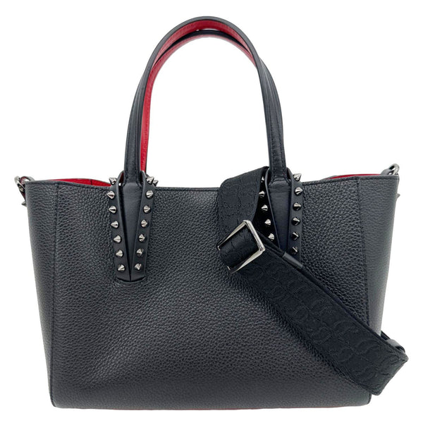 CHRISTIAN LOUBOUTIN Cabata Spikes Mini Grained Calf Leather Tote Bag Black